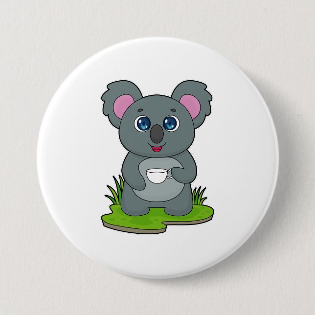 Koala med Koffee kopp Knapp (Framsida)