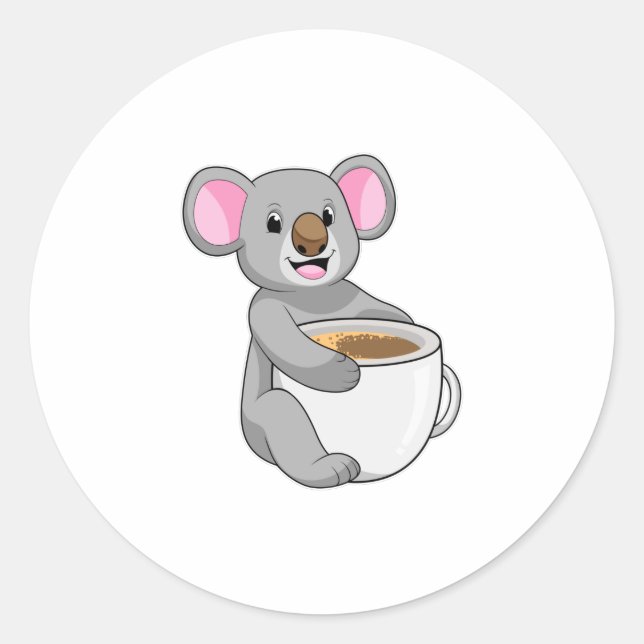 Koala med Koffee Kopp Runt Klistermärke (Framsida)