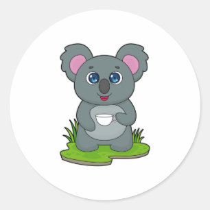 Koala med Koffee kopp Runt Klistermärke