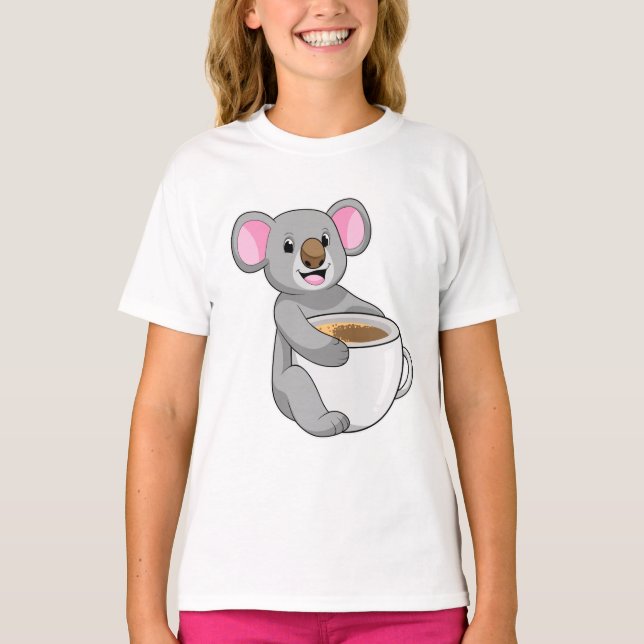Koala med Koffee Kopp T Shirt (Framsida)