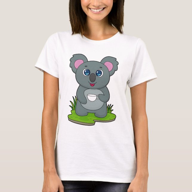 Koala med Koffee kopp T Shirt (Framsida)