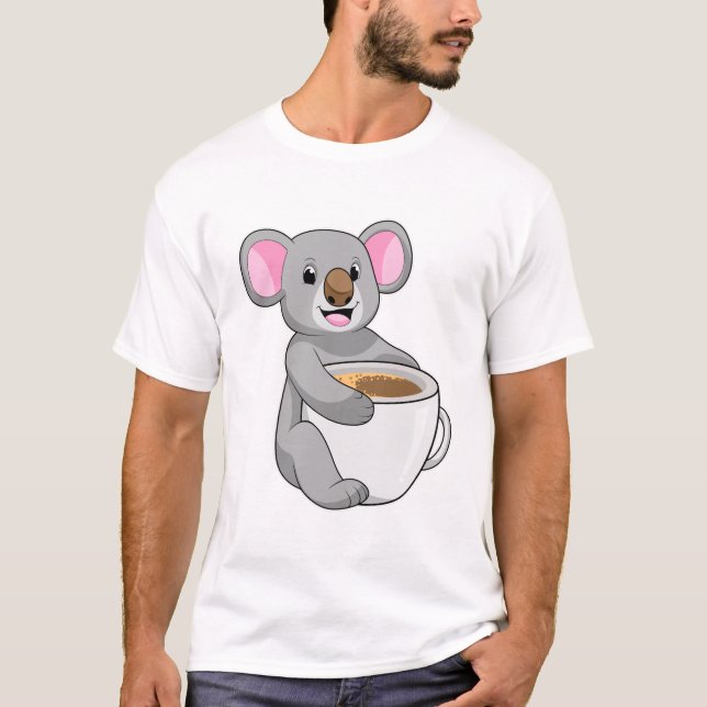 Koala med Koffee Kopp T Shirt (Framsida)