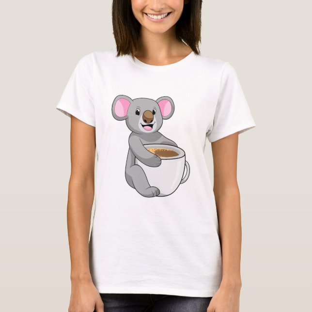 Koala med Koffee Kopp T Shirt (Framsida)