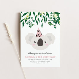Koala med Rosa Party Hat Birthday-inbjudan Inbjudningar