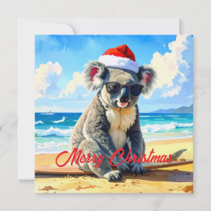 Koala med Santa hatt sol och surf Julkort