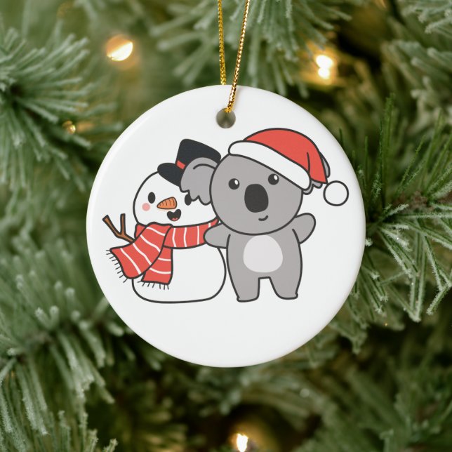 Koala med Snögubbe i vinter för julkeramik Julgransprydnad Keramik (Träd)