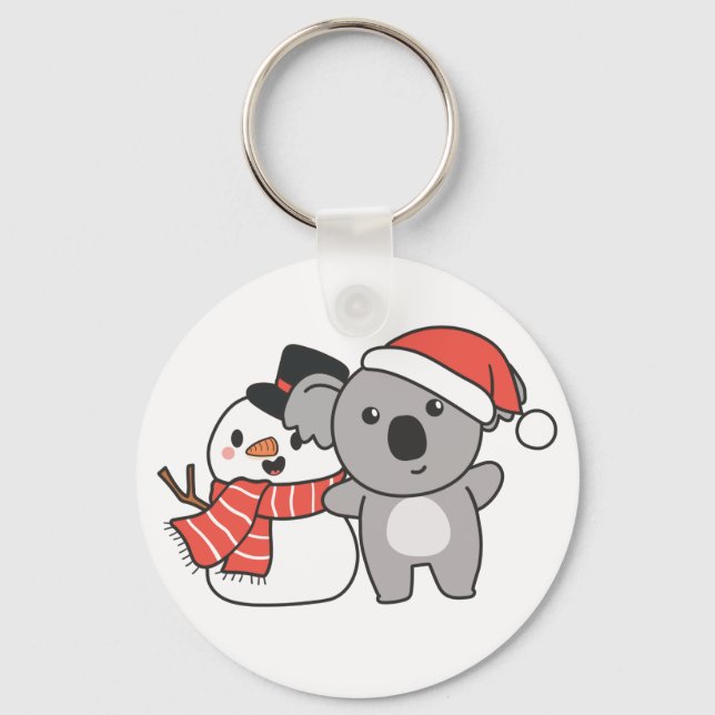 Koala med Snögubbe i vinter för julklangare Nyckelring (Framsida)