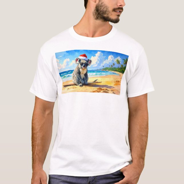 Koala med tomtehatt sol och surf t shirt (Framsida)