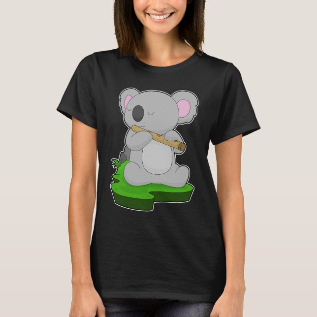 Koala Musician Flute Music T Shirt (Framsida)