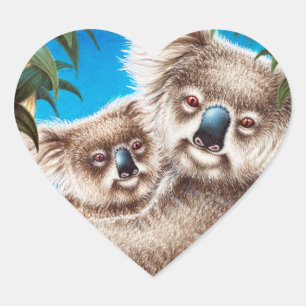 Koala- och babyklistermärke hjärtformat klistermärke