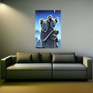 Koala och barn i snöberget AI Art Poster