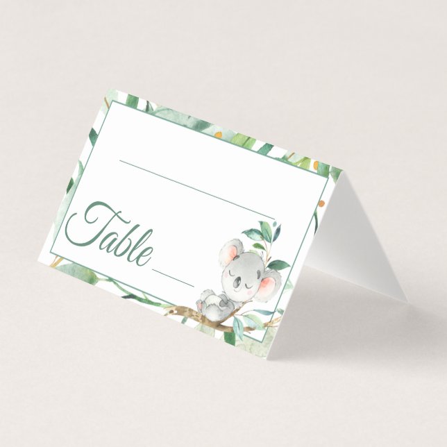 Koala och Löv Baby Shower Birthday Bordsnummer Kort (Framsida)