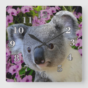 Koala och Orchids Fyrkantig Klocka