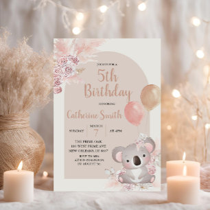 Koala och Pampas Grass Boho barn Birthday Theme Inbjudningar