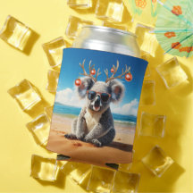 Koala on beach wearing Antlers and baubles