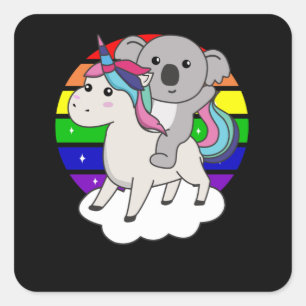 Koala on Unicorn Rainbow Animals Cute Koalas Fyrkantigt Klistermärke