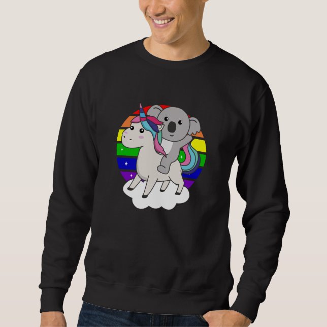 Koala on Unicorn Rainbow Animals Cute Koalas Lång Ärmad Tröja (Framsida)