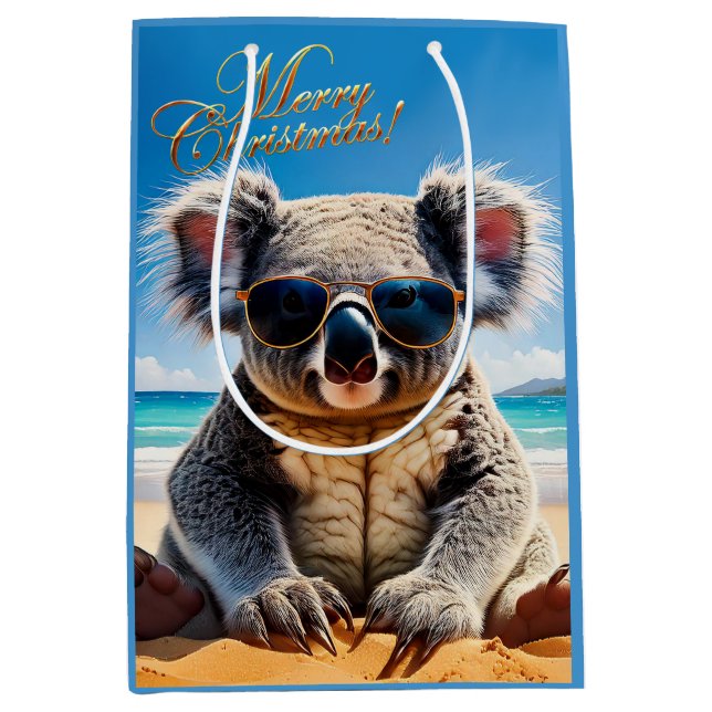 Koala på en sandstrand God jul (Framsidan)
