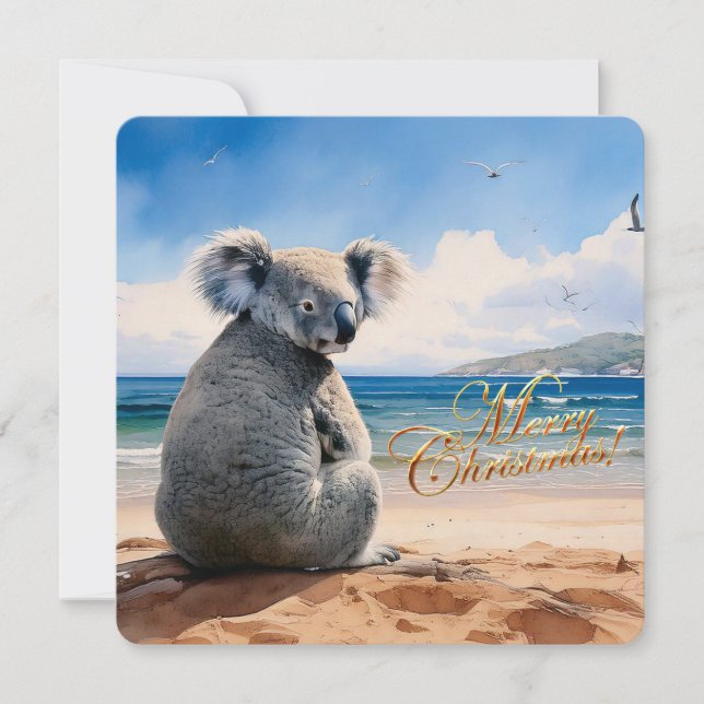 Koala på en sandstrand God Jul Julkort (Framsida)