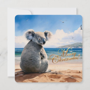 Koala på en sandstrand God Jul Julkort