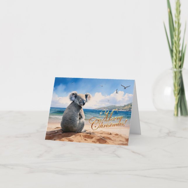 Koala på en sandstrand God jul Kort (Framsida)