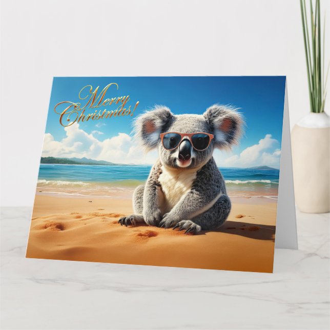 Koala på en sandstrand God jul Kort (Framsida)
