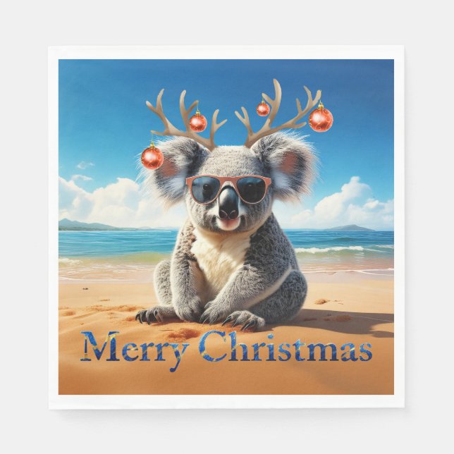 Koala på en sandstrand God Jul Pappersservett (Framsidan)