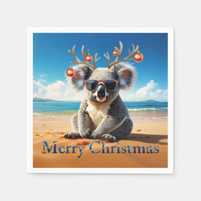 Koala på en sandstrand God Jul Pappersservett (Framsidan)
