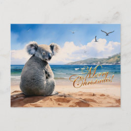 Koala på en sandstrand God jul Vykort
