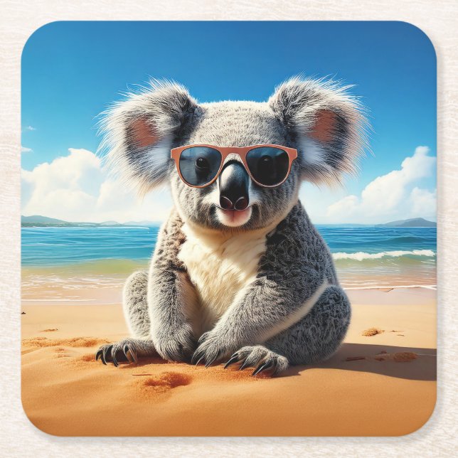 Koala på en sandstrand underlägg papper kvadrat (Framsidan)