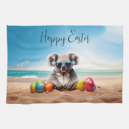 Koala på stranden med påskägg Glad påsk Kökshandduk