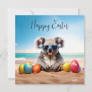 Koala på stranden med Påskäggen Glad påsk Julkort