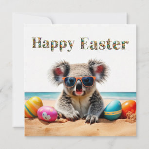 Koala på stranden med Påskäggen Glad påsk Julkort