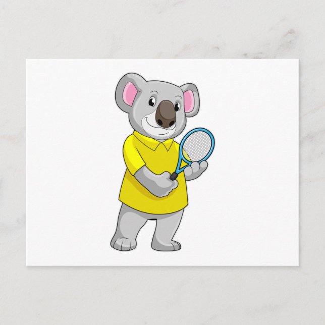 Koala på tennis med tennisracket vykort (Framsida)