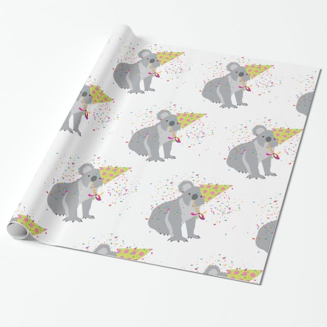 Koala Partying - Djur med Party Presentpapper (Utrullad)