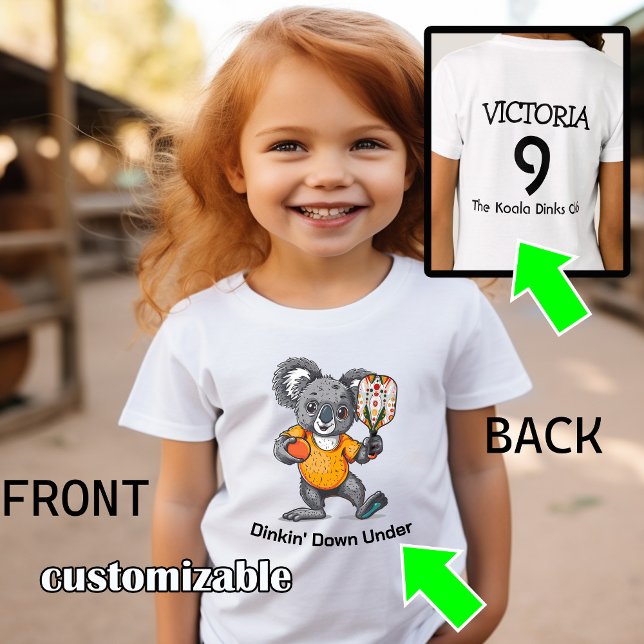 Koala pickleball t shirt (Super cute koala playing pickleball for down under pickleball players. Custom text on both sides)