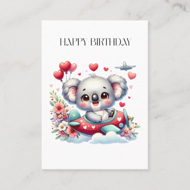 Koala Pilot Födelsedag Visitkort (Framsida)