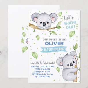 Koala-pojkens födelsedagsinbjudan, vilken ålder so inbjudningar
