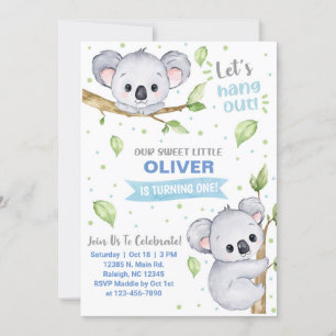 Koala-pojkens födelsedagsinbjudan, vilken ålder so inbjudningar