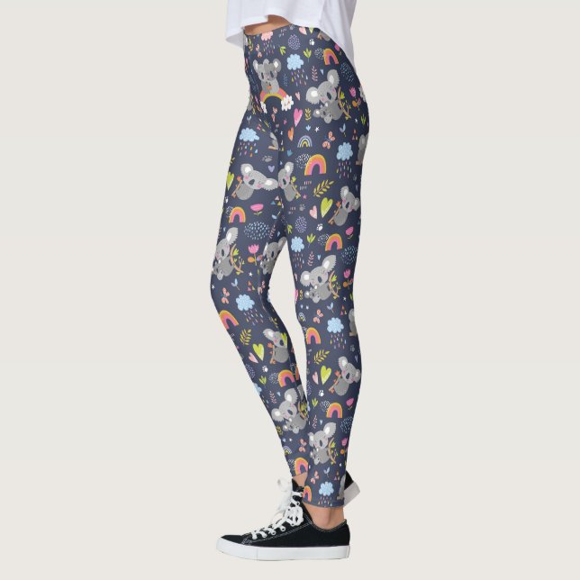 Koala Rainbow Kärlek Mönster Leggings (Vänster)