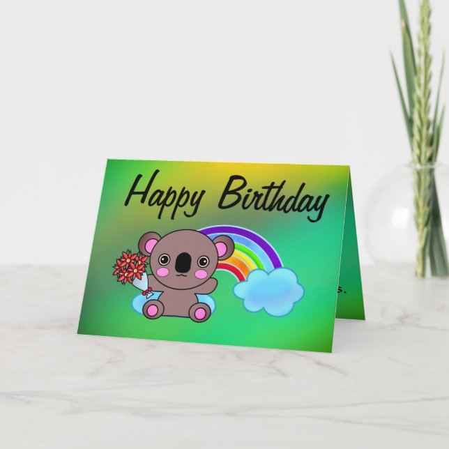 Koala Rainbow Magic Birthday Önskemål Kort (Framsida)