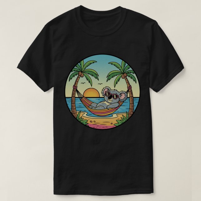 Koala Relaxing on Beach Hammock - Tropical Vacatio T Shirt (Design framsida)