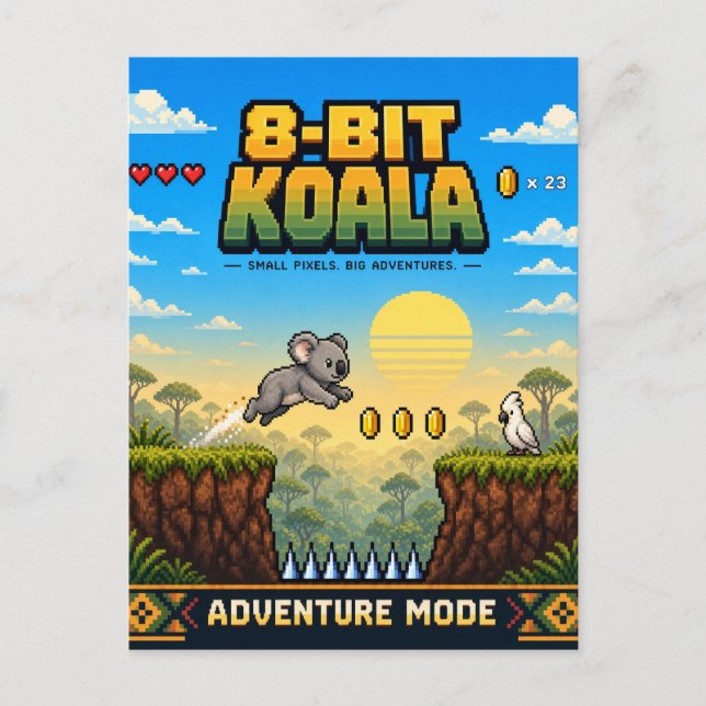 Koala, Retro 8-Bit Pixel Art Vykort (Framsida)