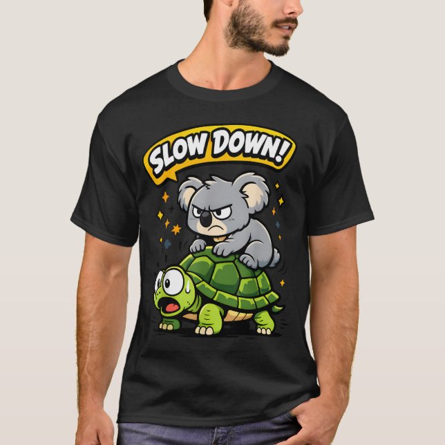 Koala Ridning Sköldpadda Rolig Djur T Shirt (Framsida)