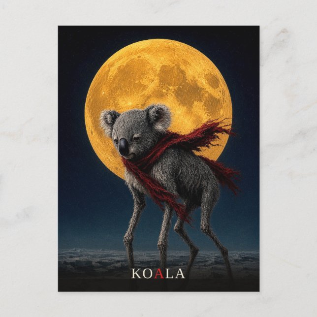 Koala Röd Scarf gotisk Surrealistisk Vykort (Framsida)