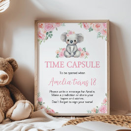 Koala Rosa Blommigt Födelsedagsfest Time Capsule-t Poster