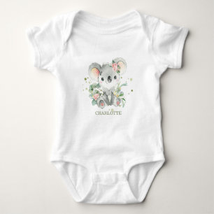 Koala Rosa Blommigt Greenery 1st Birthday Outfit T Shirt