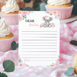 Koala Rosa Blommigt Time Capsule Note Message Card Tack Kort