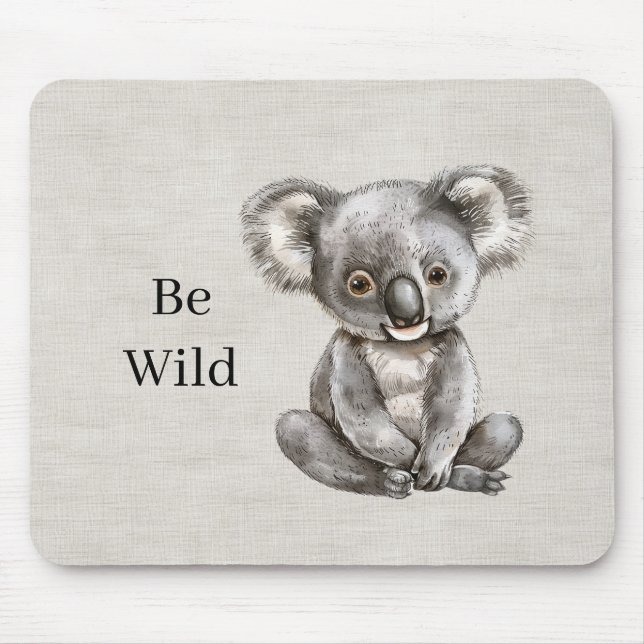 Koala Safari Djur Falskt Linen Musmatta (Framsidan)