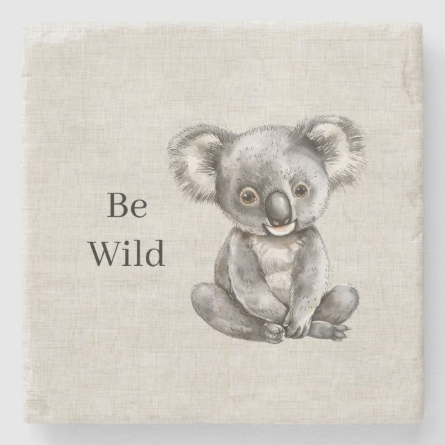 Koala Safari Djur Falskt Linen Stenunderlägg (Framsidan)